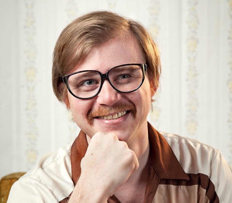 70s mustache with glasses