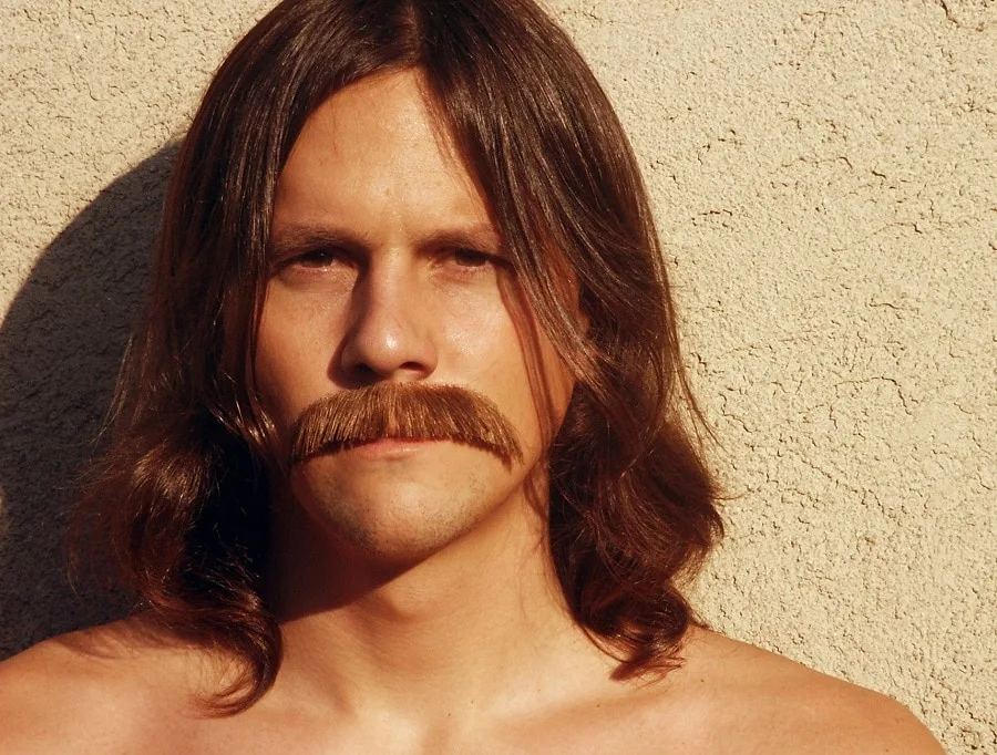 70s thick mustache with long hair