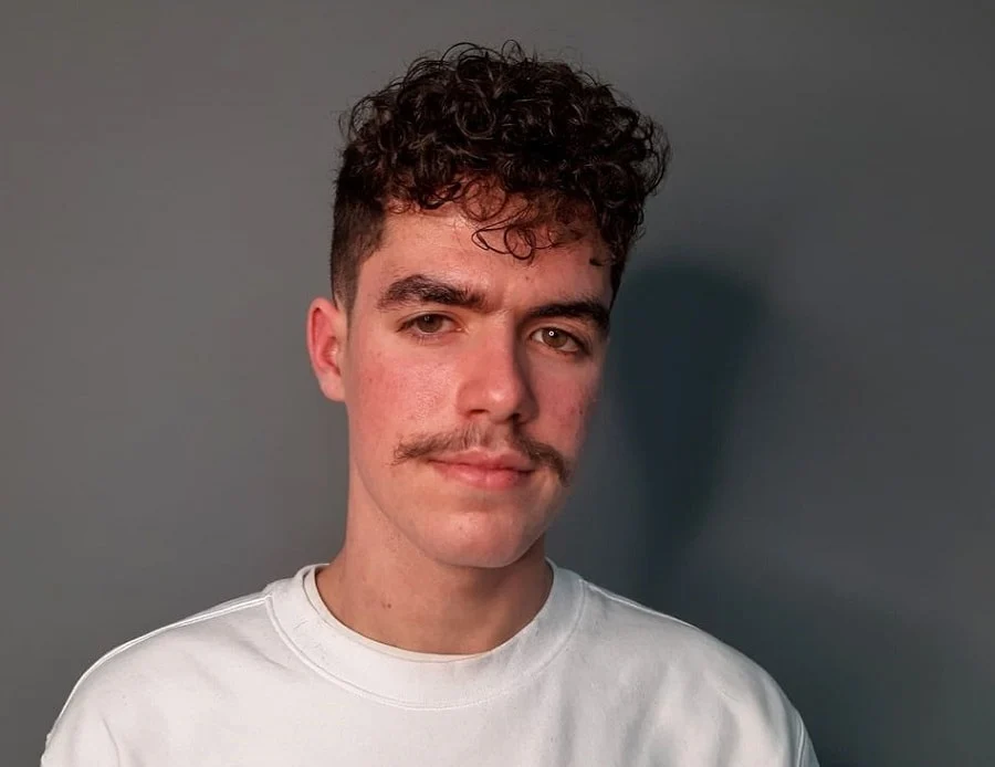 90s mustache with curly hair