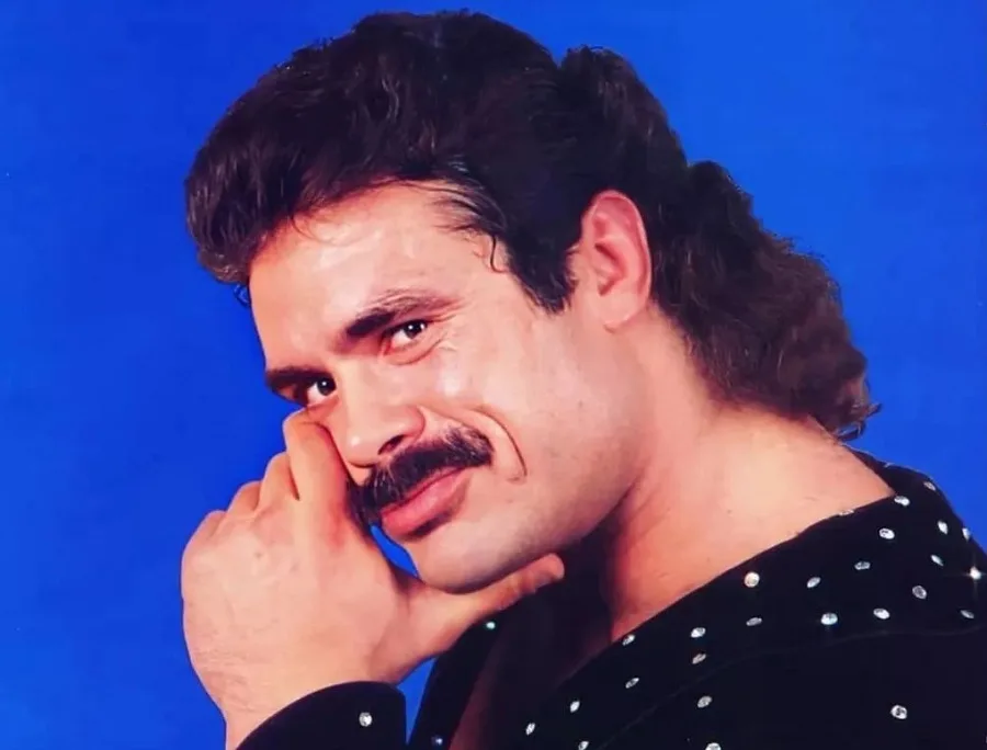 90s mustache with long hair