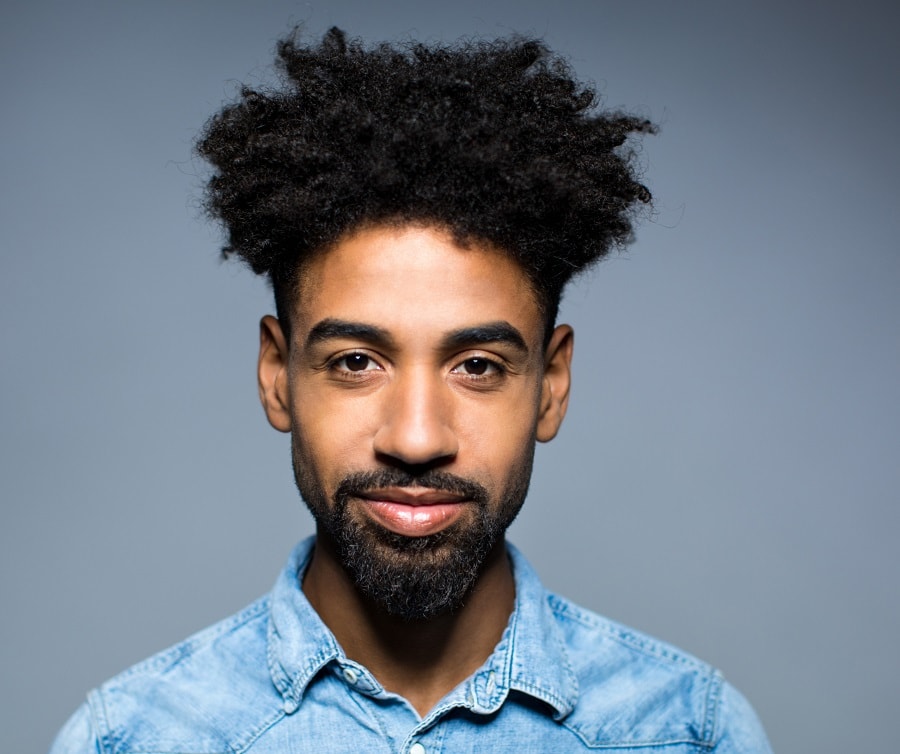 afro blowout hairstyle with beard