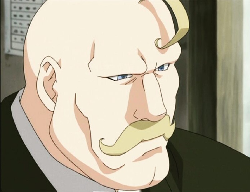 anime character Major Alex Louis Armstrong with handlebar mustache