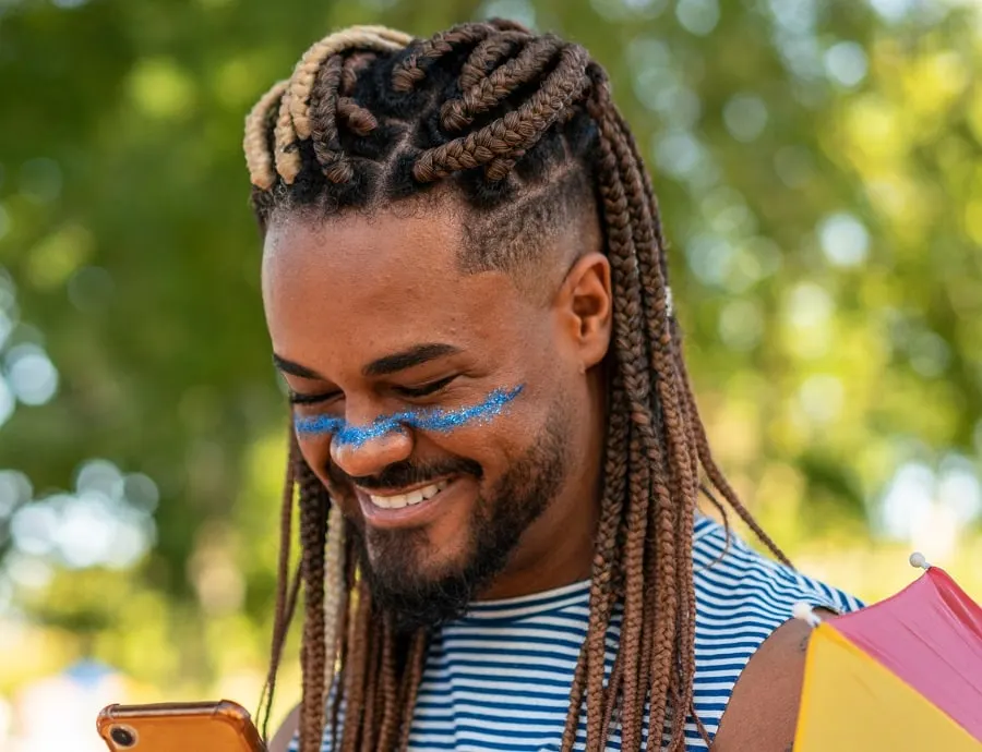 black braids with fade and beard