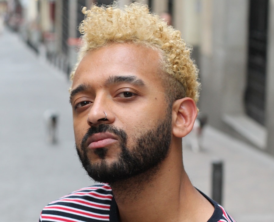 black men's fade haircut with blonde hair and beard