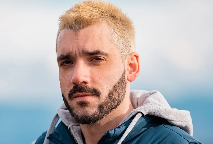 blonde crew cut with dark beard