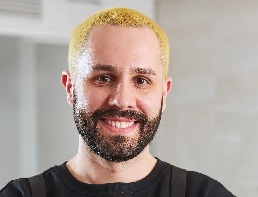 blonde high and tight haircut with dark beard