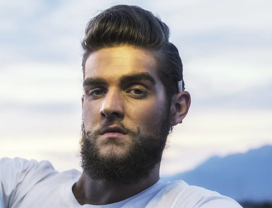 blowout pompadour with beard