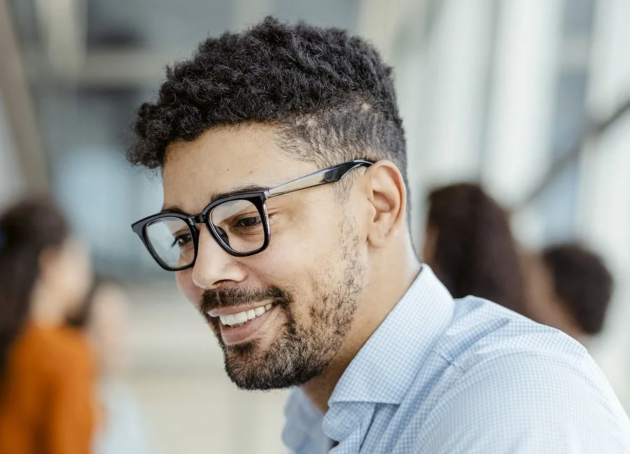 blowout undercut with patchy beard