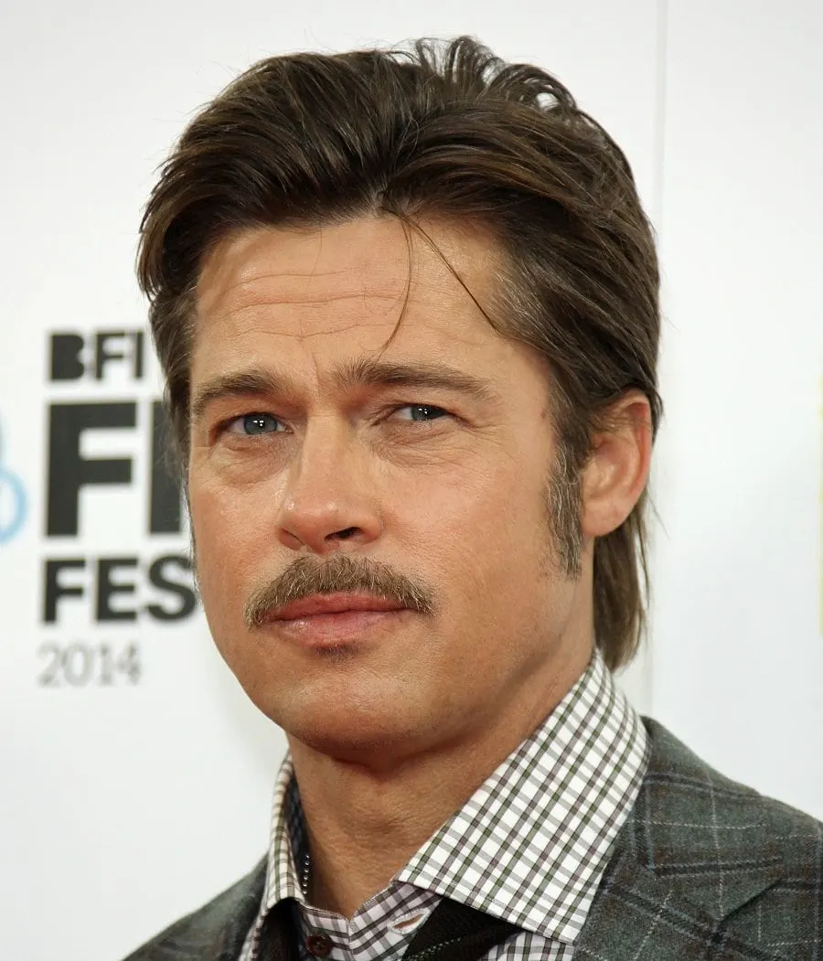 brad pitt with painter brush mustache