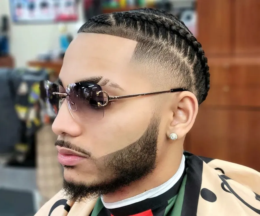 braids with taper fade and beard