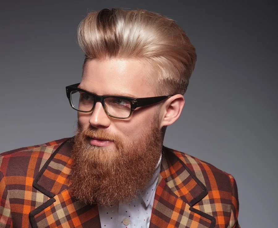 business pompadour haircut with bushy beard