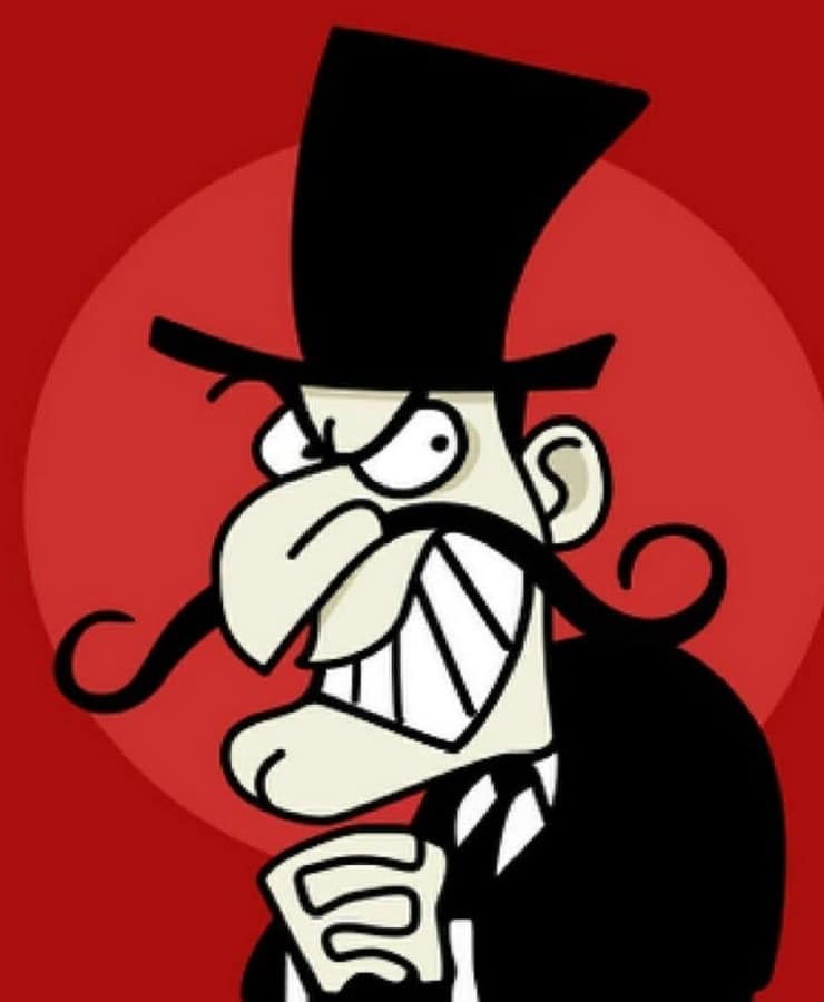 cartoon character Snidely Whiplash with handlebar mustache
