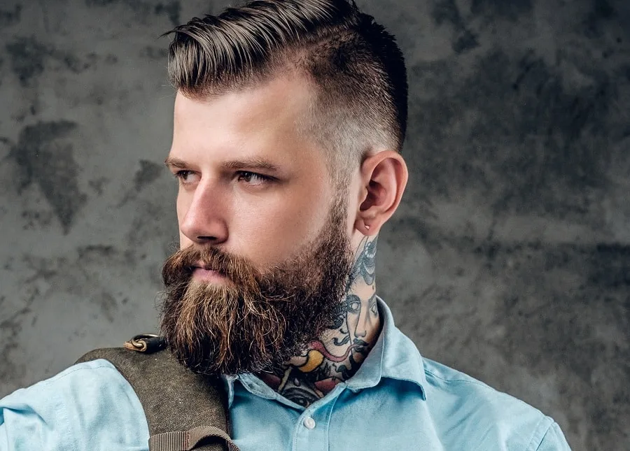 comb over fade with bushy beard