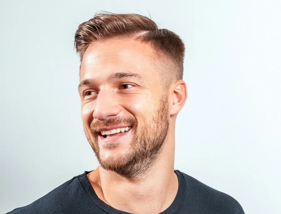 comb over fade with stubble beard