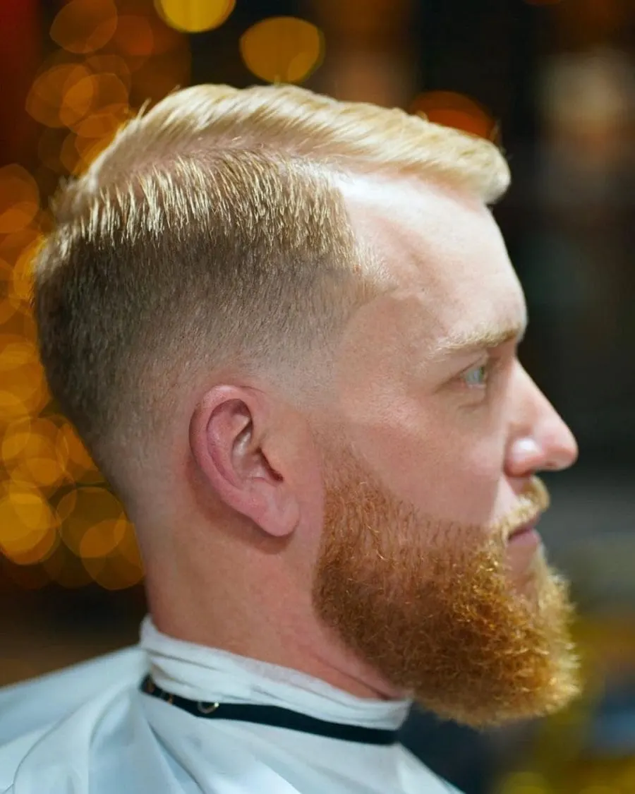 comb over low fade with beard