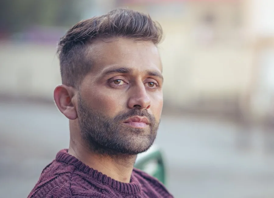 crew cut with undercut and shadow beard