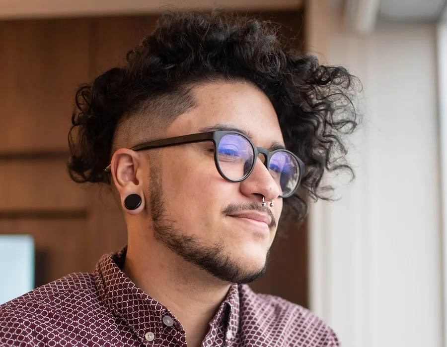 curly business undercut with chin strap beard