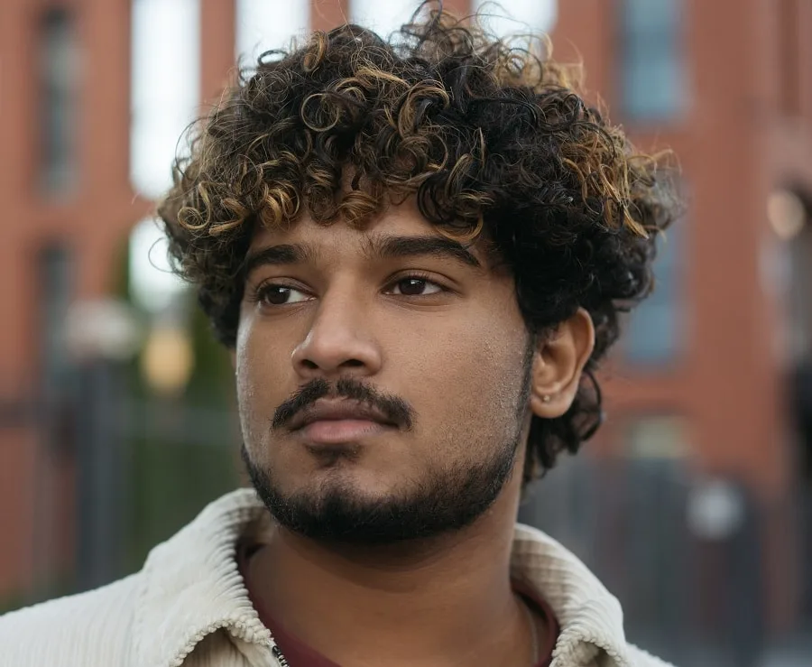 curly hair with beard for small face