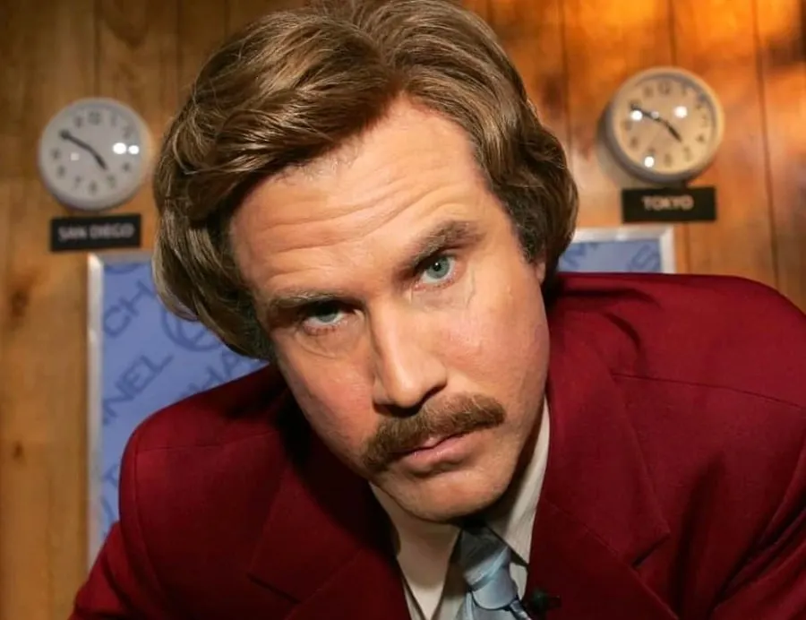 famous movie character Ron Burgundy with mustache