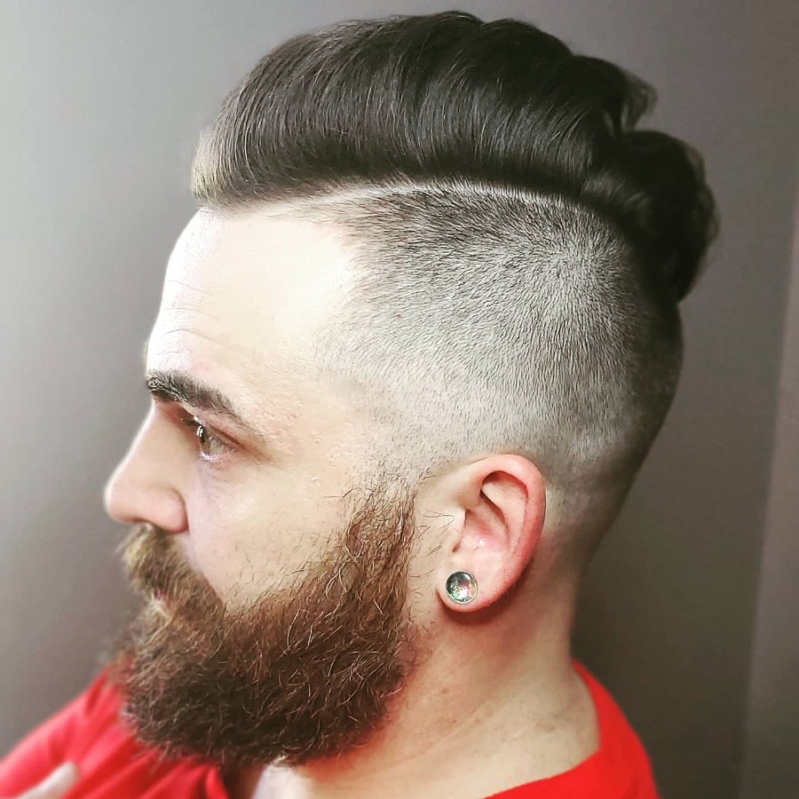 hard part haircut with beard for men