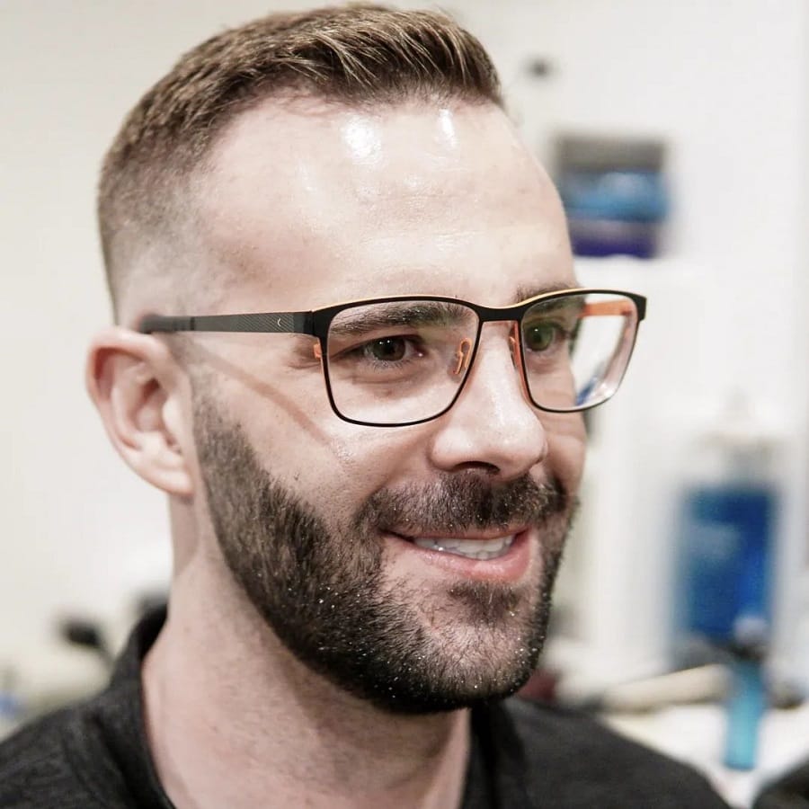 high and tight haircut with beard and glasses