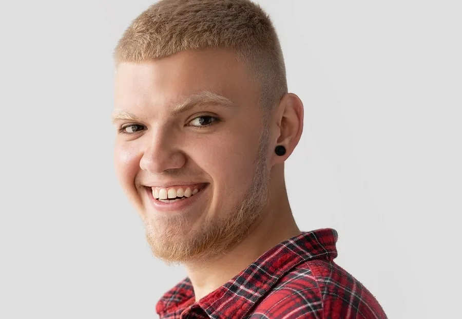 high and tight haircut with blonde chinstrap beard