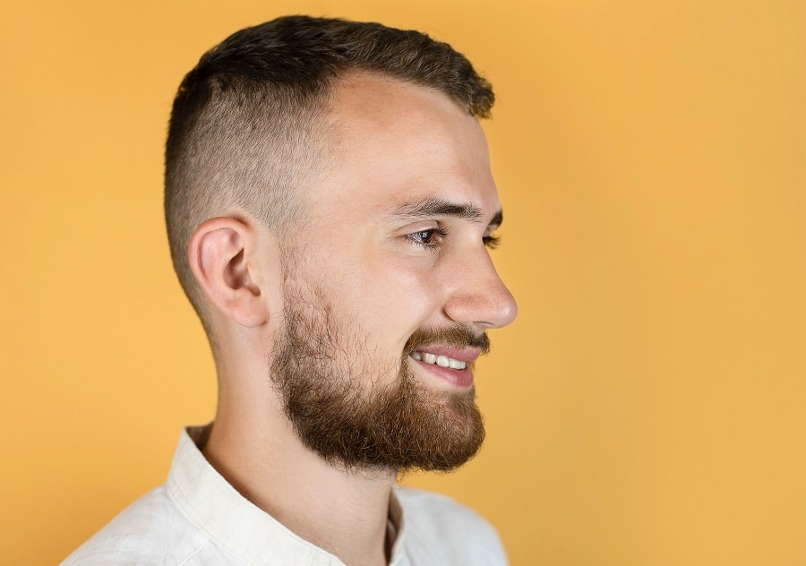 high and tight haircut with boxed beard