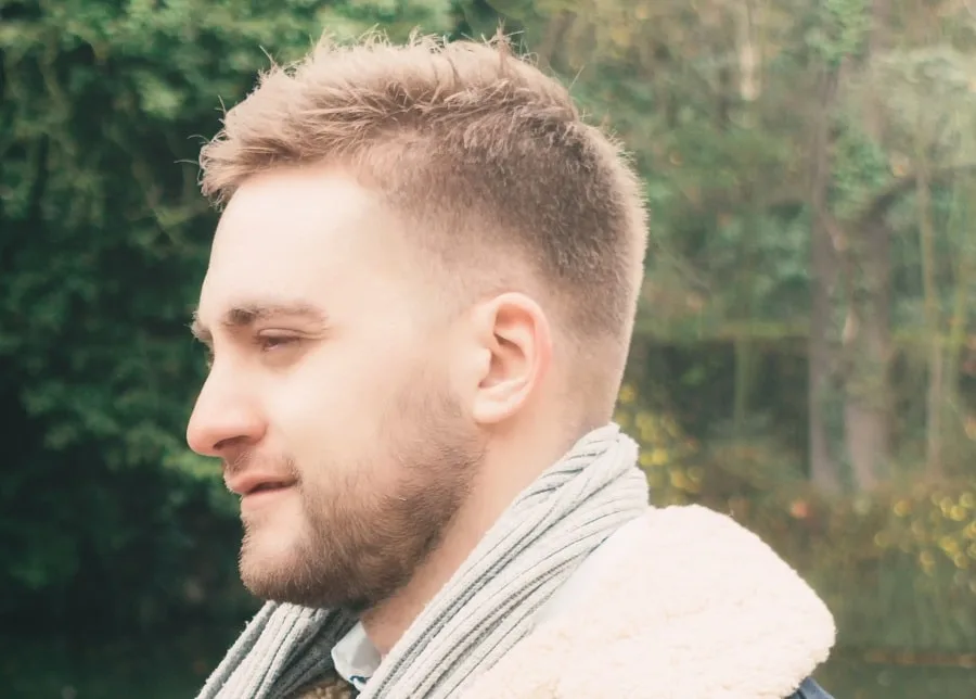 low fade haircut with blonde beard