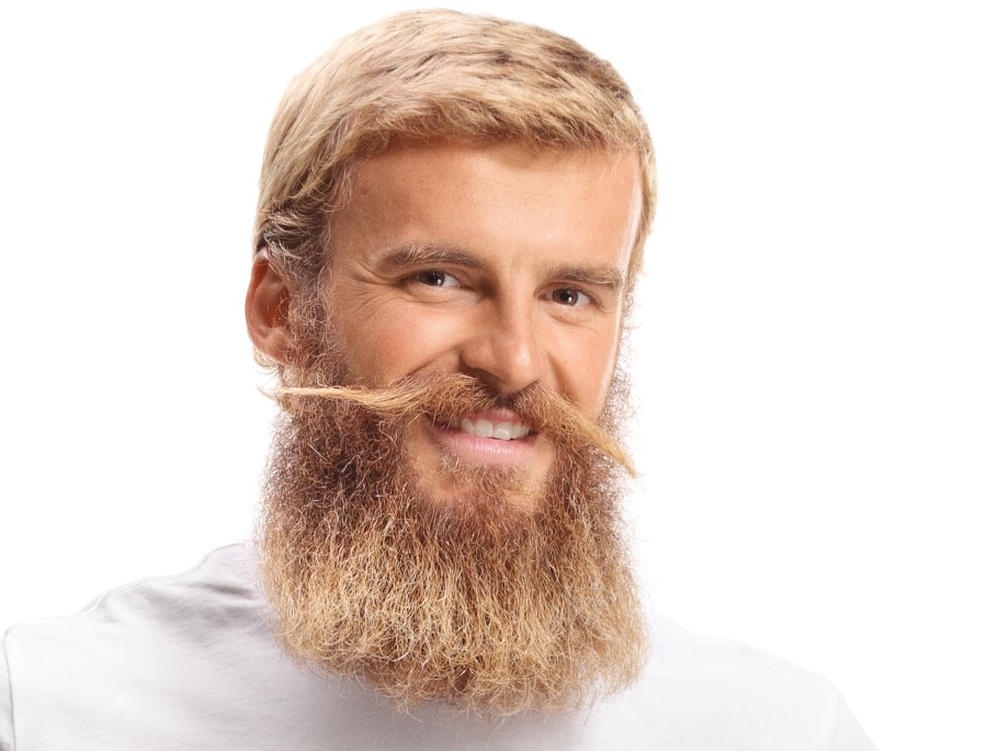 men's short blonde hair with long beard and mustache