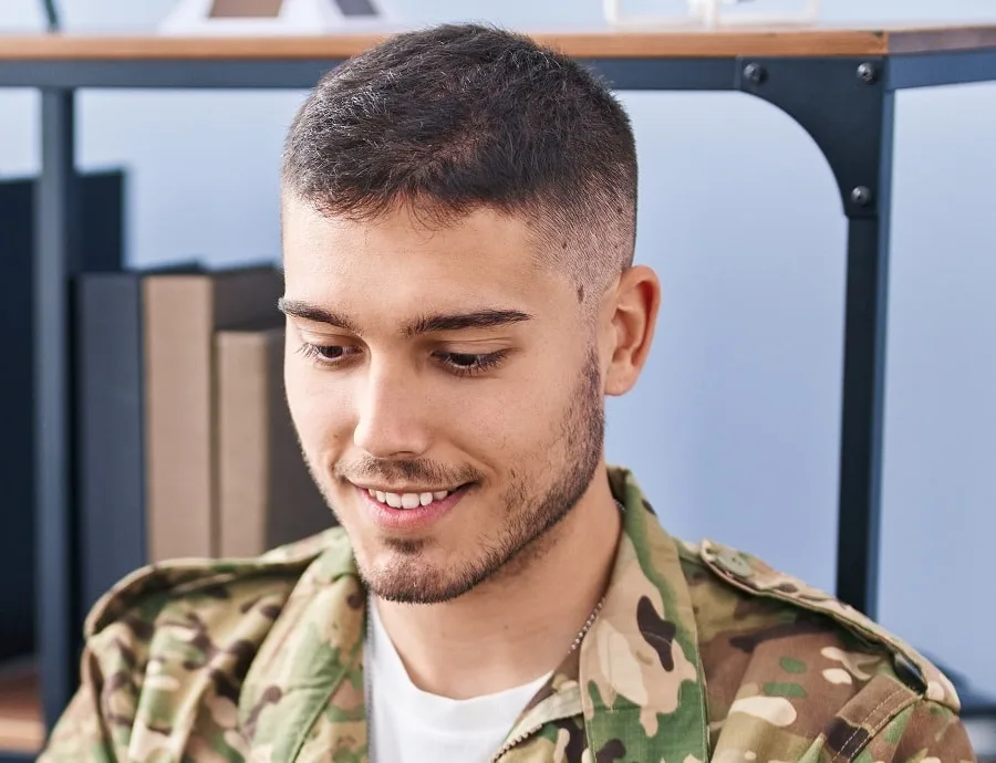 military high fade haircut with beard