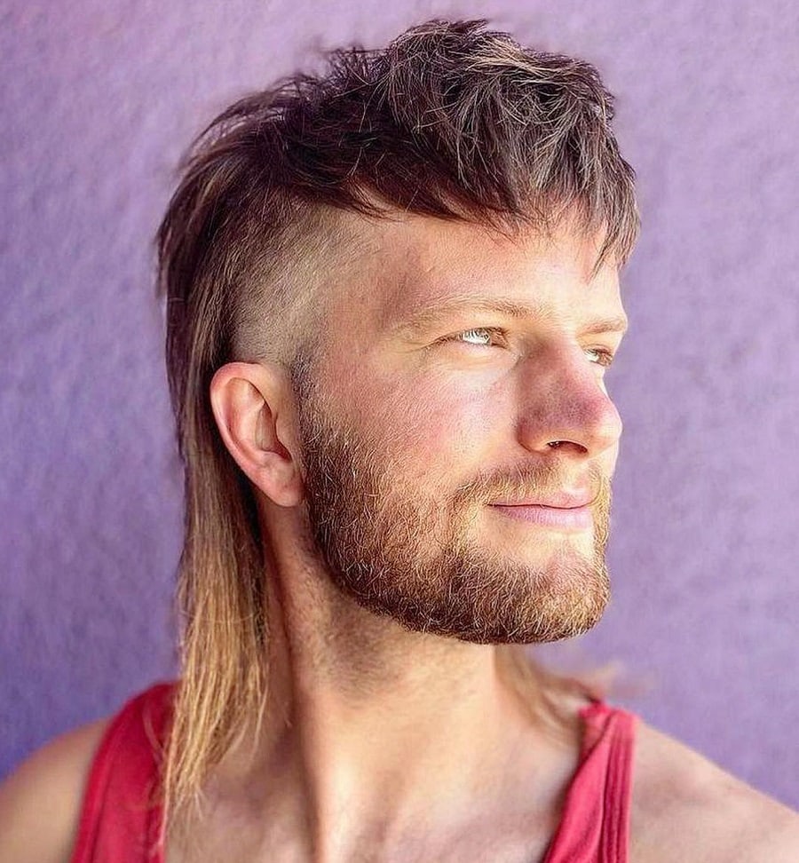 mullet low fade with beard