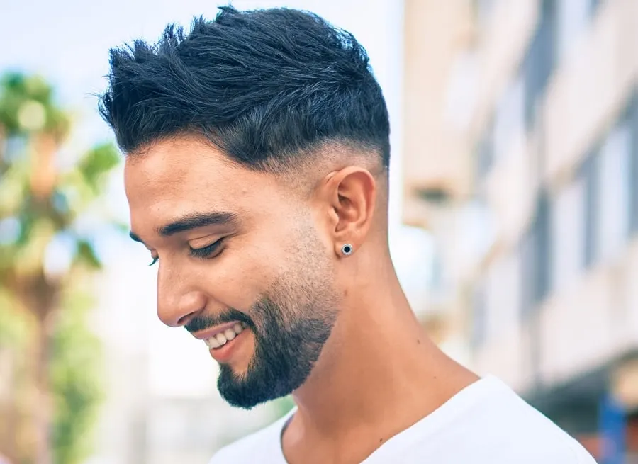 quiff with burst fade and beard