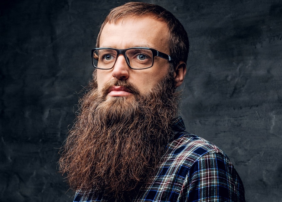 short hair with long beard and glasses
