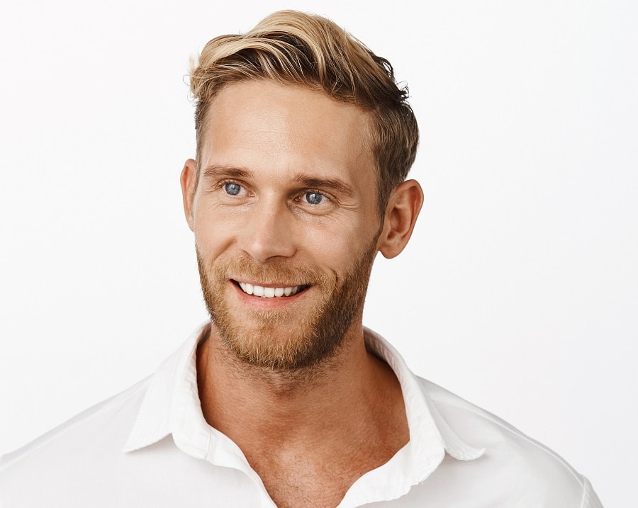 side swept business hairstyle with beard