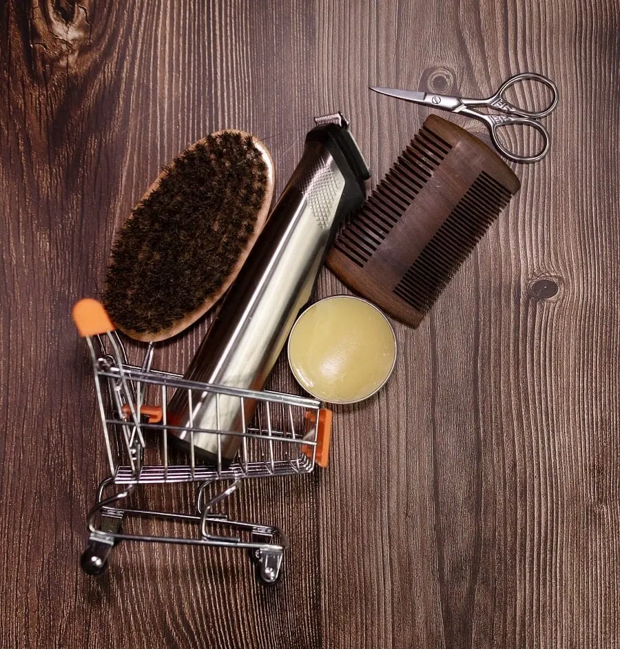 Beard Trimmer Scissors Comb Boar Bristle Brush Balm Grooming Kit
