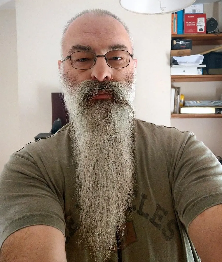 very long grey goatee with short beard