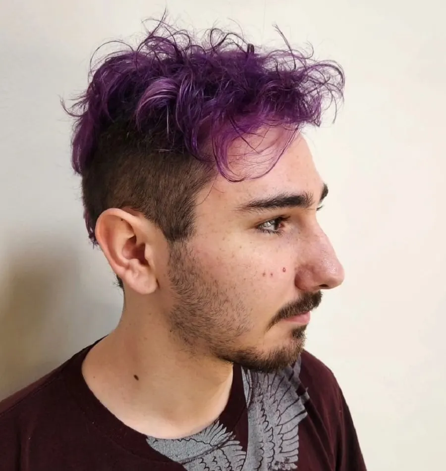 colored faux hawk with beard and mustache