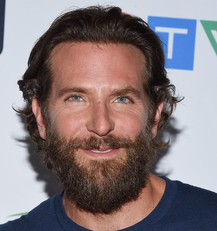 over 40 actor Bradley Cooper with V shape beard