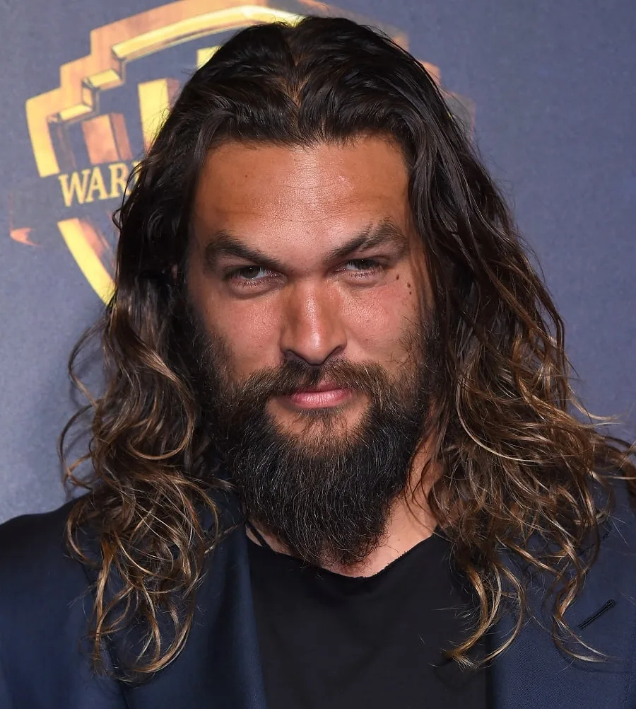 over 40 actor Jason Momoa with ducktail beard