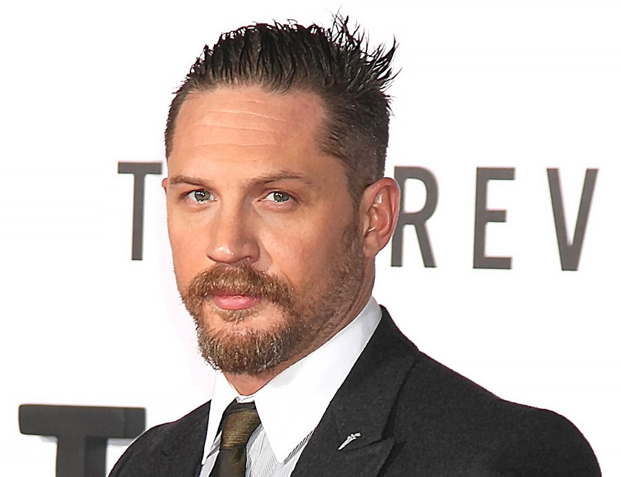slicked back hairstyle with hollywoodian beard