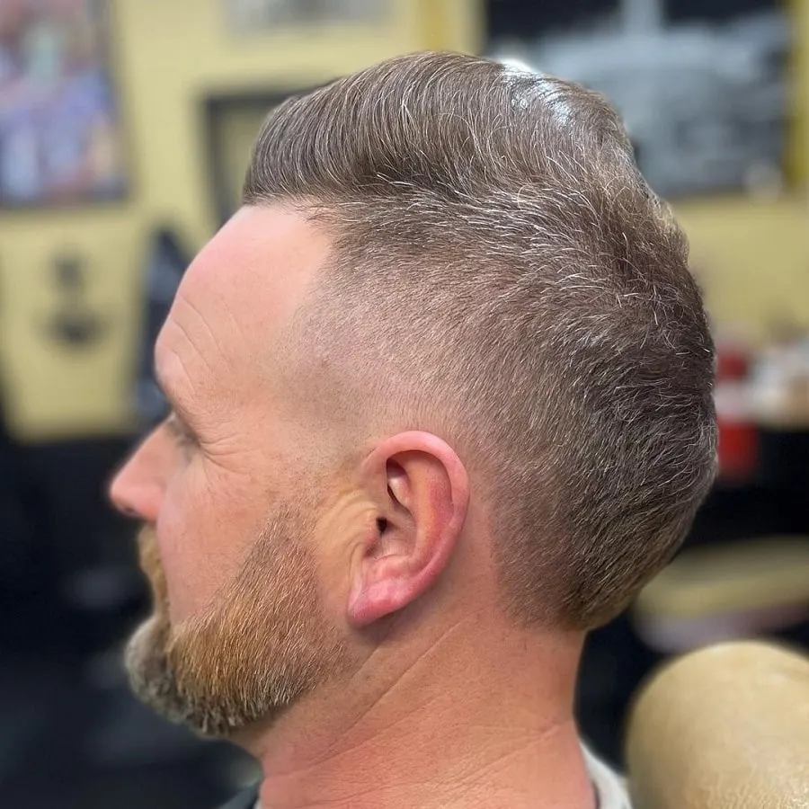 taper fade faux hawk with short beard