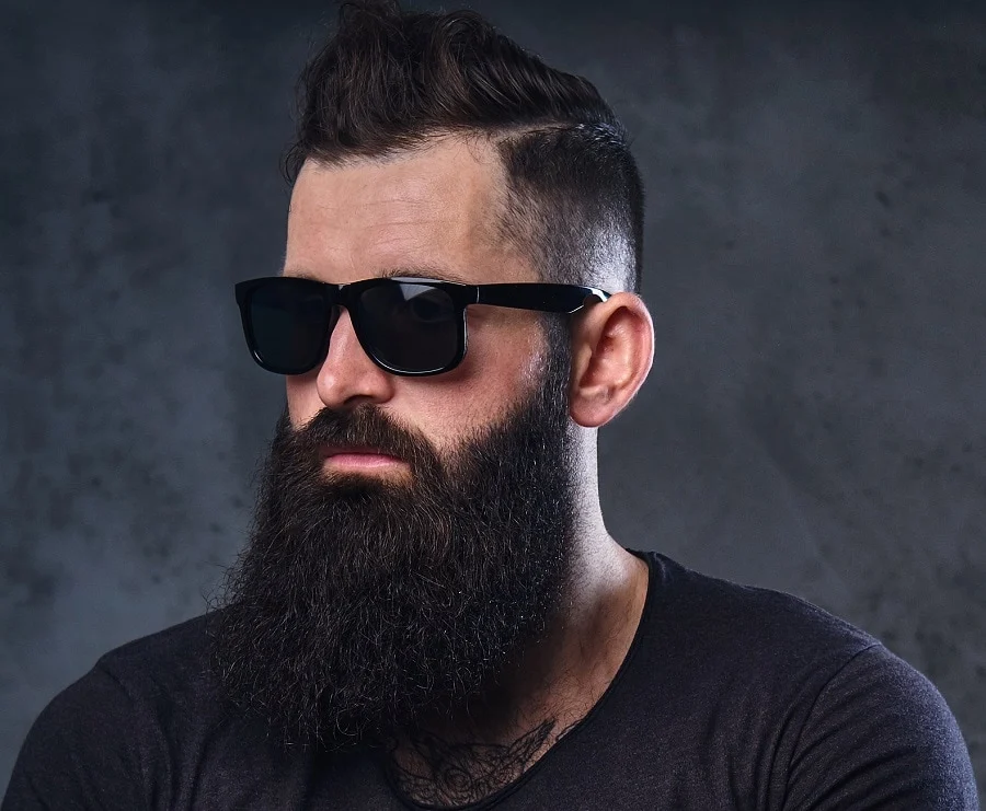 undercut faux hawk with yeard beard