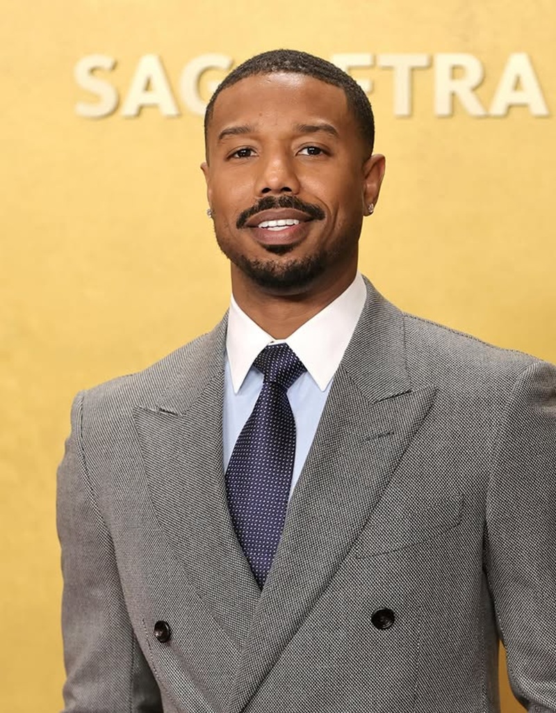 Michael B. Jordan with a neatly lined disconnected goatee