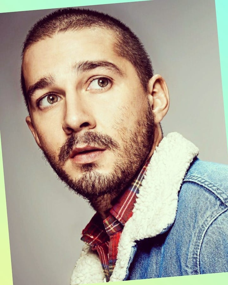 Shia LaBeouf with a sparse, uneven patchy beard
