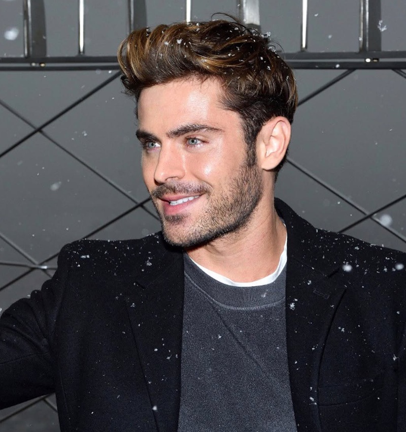 Zac Efron with a neatly defined short stubble beard