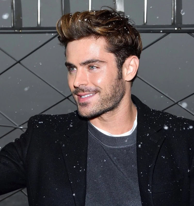 Zac Efron with a neatly defined short stubble beard
