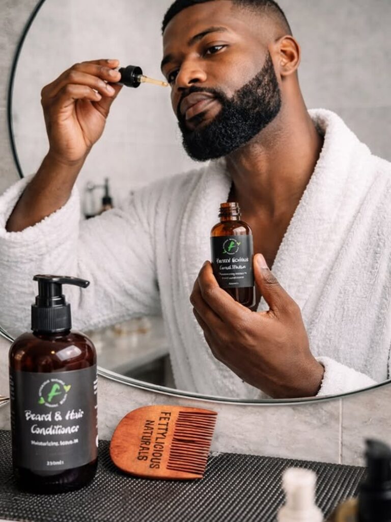 man applying mustache oil for mustache growth